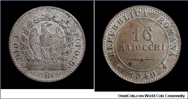 II Roman Republic - 16 baiocchi - Mixture (200/1000 Silver)