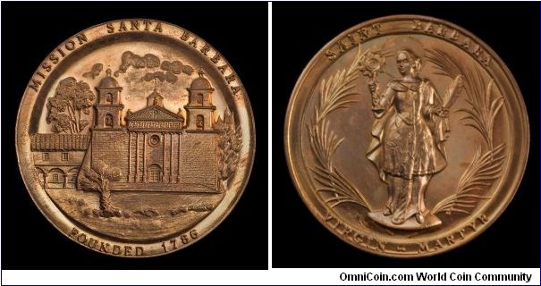 California Mission Santa Barbara, Medallic Art, Bronze