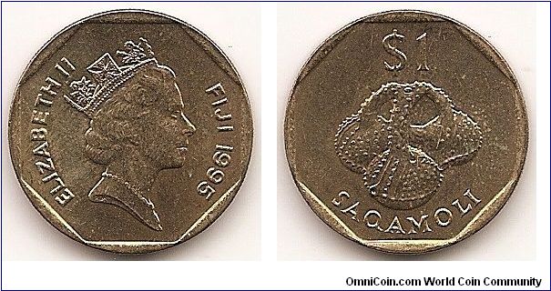 1 Dollar
KM#73
8.0000 g., Aluminum-Bronze, 23 mm. Ruler: Elizabeth II Obv: Crowned head right, date at right Rev: A saqamoli, native rattle, denomination above Edge: Reeded