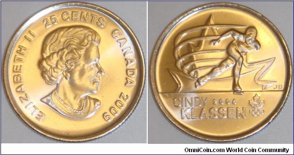 Canada, 25 cents, 2009-2010 Olympic Moments series (January 2010) Cindy Klassen