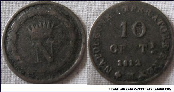 1812 5 centismi king napoleon, possible filled die on the N as that is very weak 800,000 mintage