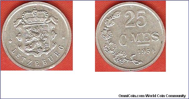 25 centimes
national shield of Luxembourg
aluminum
