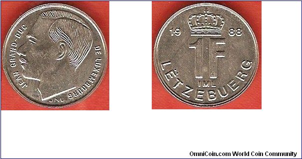 1 franc
Jean, grand-duke of Luxembourg
nickel-plated steel