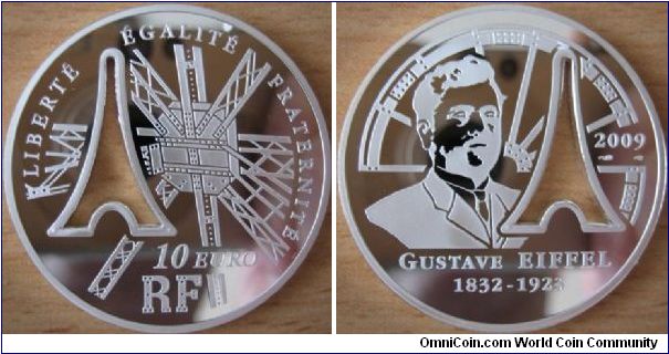 10 Euro - Gustave Eiffel - 20.8 g Ag .900 Proof - mintage 10,000