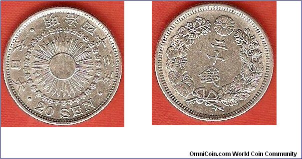 20 sen
Meiji 43
0.800 silver