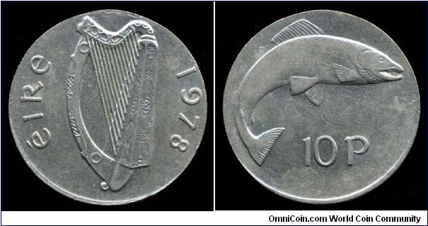 1978 Ireland 10 Pence wrong size flan error 7.7g, 27mm compare to the standard 11.32g, 28.5mm. Some underlying flan roughness as can be expected with a underweight planchet.