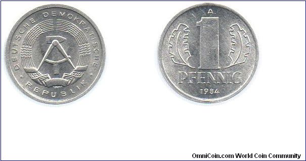 Democratic Republic of (East) Germany 1984 1 pfennig