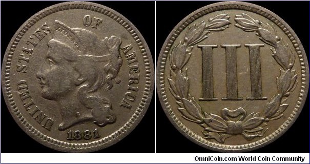 ~SOLD~ USA 3 Cents 1881