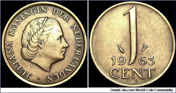 Netherlands - 1 Cent - 1963 - Weight 2,0 gr - Bronze - Size 14 mm - Ruler / Juliana (1948-80) - Designer / L.O. Wenckebach - Mintage 70 000 000 - Minted in Utrecht / Netherlands - Edge : Plain - Reference KM# 180 (1950-80)