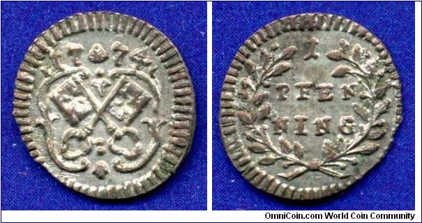 1 pfennig.
Free Imperial City Regensburg.
Bilon coin.


Ag.