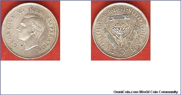 3 pence
George VI, king and emperor
protea flower
0.800 silver