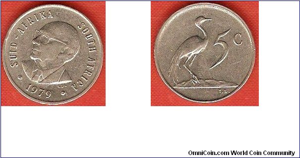 5 cents
President Diederichs
blue crane
nickel
bilingual coin