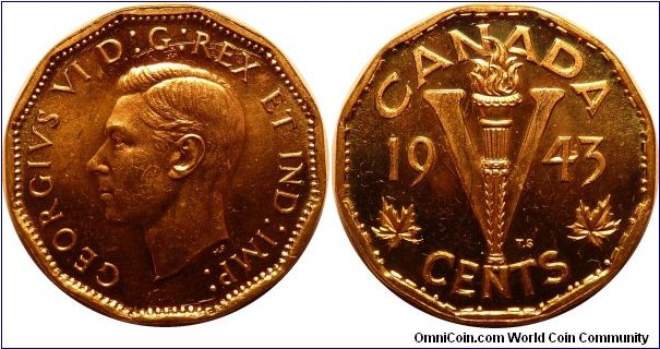 Canada 5 Cents 1943 Tombac (Gold Plated?)