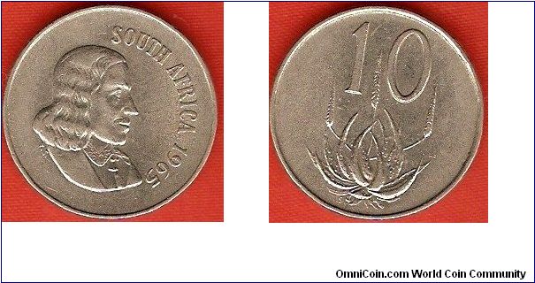 10 cents
Jan Van Riebeeck
Aloe plant
nickel
English legend