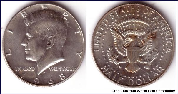 Kennedy half dollar 1968D