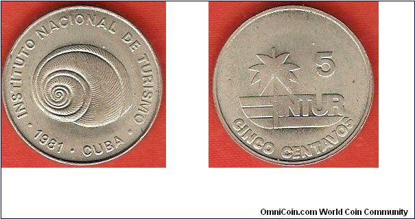 Visitor's coinage
5 centavos
mollusk
Palm tree and INTUR-logo
copper-nickel