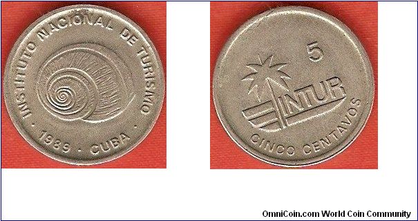Visitor's coinage
5 centavos
mollusk
Palm tree and INTUR-logo
copper-nickel