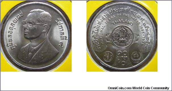 Y# 179 10 BAHT
Nickel, 32 mm. Ruler: Bhumipol Adulyadej (Rama IX) Subject:
National Years of the Trees 2528-2531
in THAILAND it about 30 us doller
