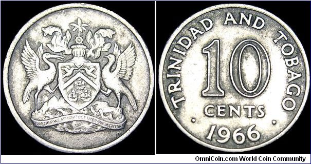 Trinidad & Tobago - 10 Cents - 1966 - Weight 1,4 gr - Copper / Nickel - Size 16,3 mm - Ruler / Elizabeth II (1952-) - Mintage 7 800 000 - Edge : Reeded - Reference KM# 3 (1966-72)