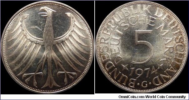 ~SOLD~ Germany 5 Mark 1974-G 0.625 Silver