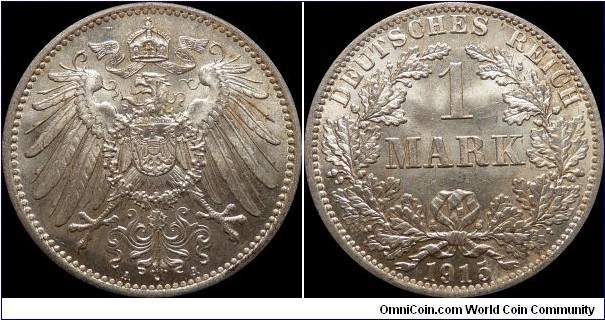~SOLD~ German Empire 1 Mark 1915-A (Berlin) ~ Silver ~ beautiful coin
