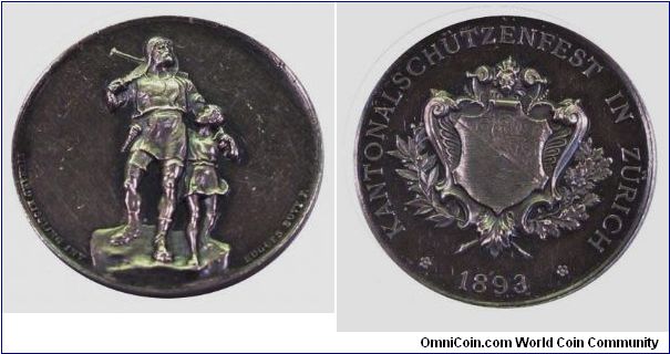 Switzerland shooting medal, Zurich, 1893. Silver, 35 mm, R-1754, M-1044