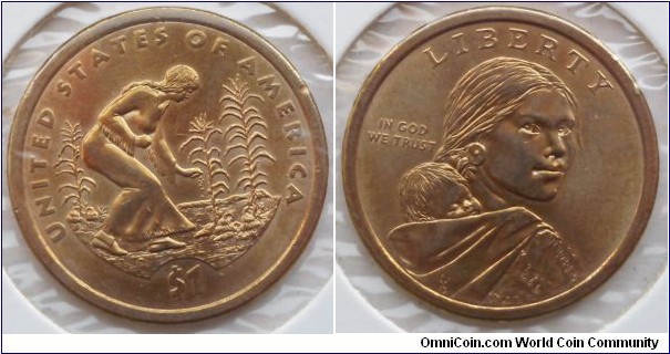 2010 Native American $1 coin features an image of the Hiawatha Belt with five arrows bound together and the additional inscriptions HAUDENOSAUNEE (People of the Longhouse) and GREAT LAW OF PEACE. (ref. http://www.usmint.gov/mint_programs/nativeAmerican/)agriculture.  Its reverse features a Native American woman planting seeds in a field of corn, beans and squash and the inscriptions UNITED STATES OF AMERICA and $1. 