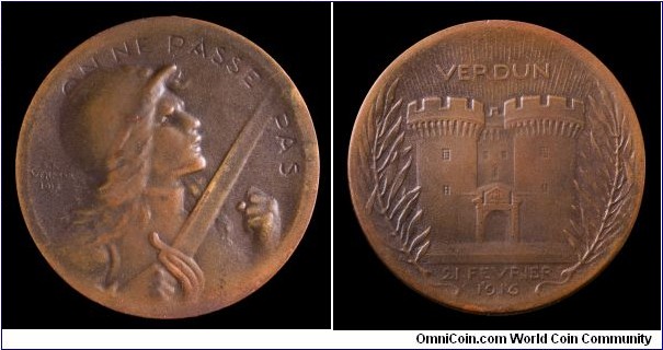 Vernier medal issued for soldiers in the battle for Verdun.