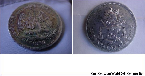 1890 25 centavos from the alamos sonora mint with nice tone  i dont know how many has been minted this year. scare type?