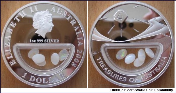 1 Dollar - Treasures of Australia - Opals - 31.13 g Ag .999 Proof (with 5 real opals) - mintage 7,500