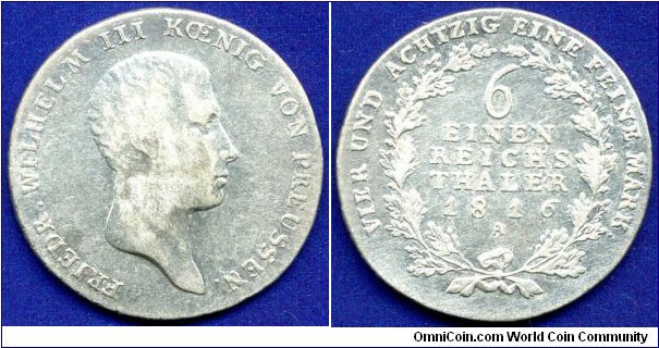 1/6 Reichsthaler.
Kingdom of Prussia.
King Friedrich Wilhelm III (1797-1840).
*A*- Berlin mint.


Ag521f. 5,34gr.