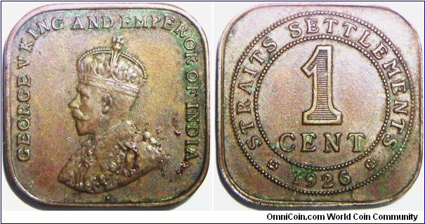 Straits Settlements 1926/0 overdate cent