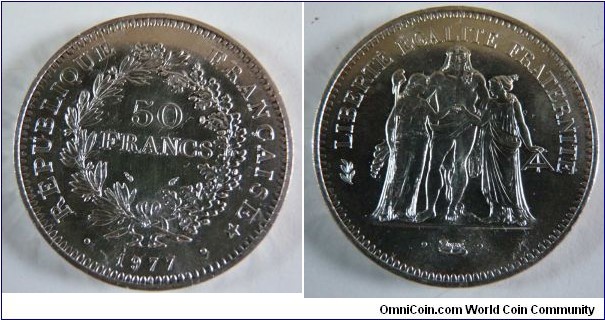  Pièce de 50 Francs, HERCULE, Argent, Année = 1977
 
