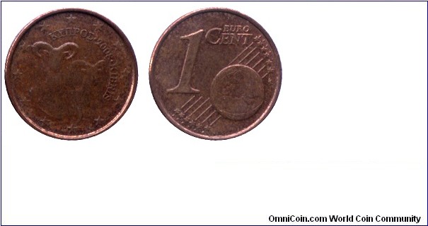 Cyprus, 1 cent, 2008, Cu-Steel, 16.25mm, 2.3g, Mouflons.