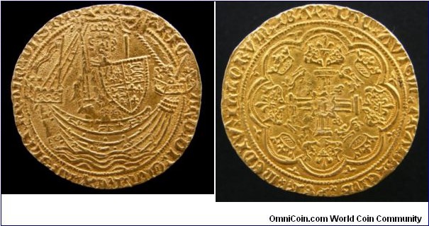 Richard II Gold Noble.

Calais mint, without French title. Fishtail lettering, type IIIA.