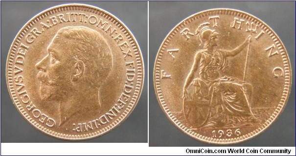 George V farthing of 1936 with lustre.