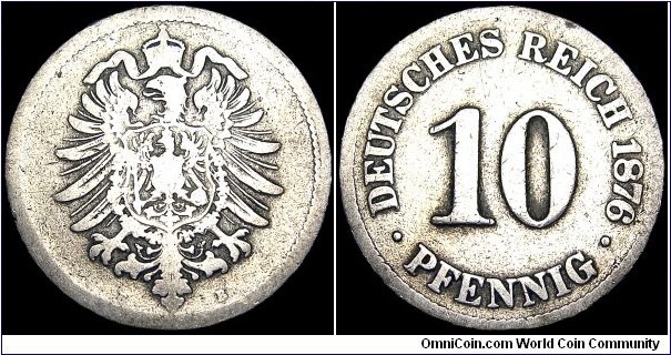 Germany - German Empire (1871-1918) - 10 Pfennig - 1876 - Weight 3,7 gr - Copper / Nickel - Size 21 mm - Emperor / Wilhelm I (1981-1888) - Edge : Plain - Reference KM# 4 (1873-89)