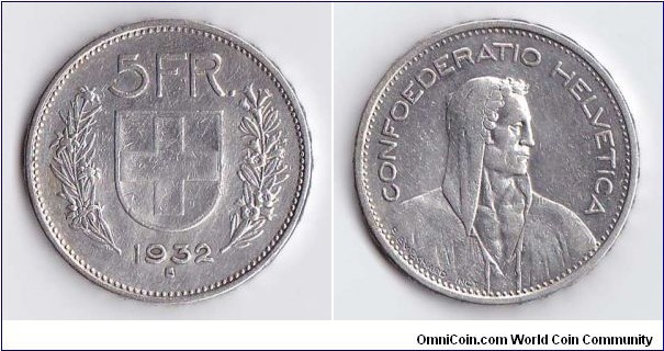 5 Francs Suisse Helvetica - 1932