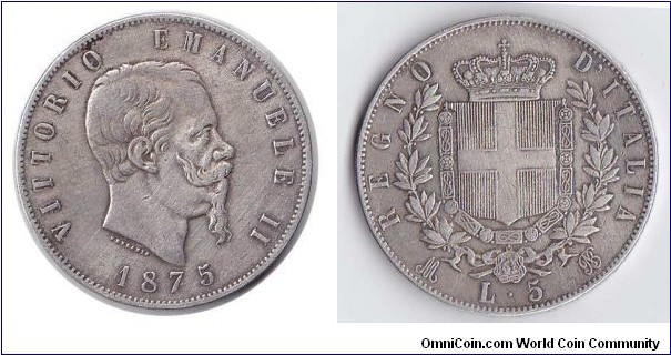 5 lire 1875 M Vittorio Emanuele II