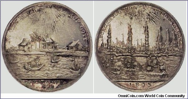 Hamburg Stadt Silbermedaille 1803 von A. Abramson. Auf die 1000 Jahrfeier der Stadt. ca. 37 mm. Schöne Patina. Vorzüglich.