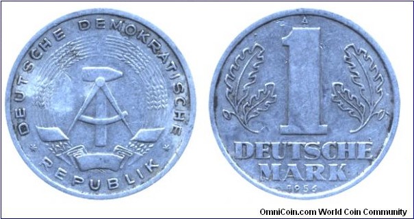 German Democratic Republic, 1 mark, 1956, Al, 25mm, 2.4g, MM: A (Berlin).
