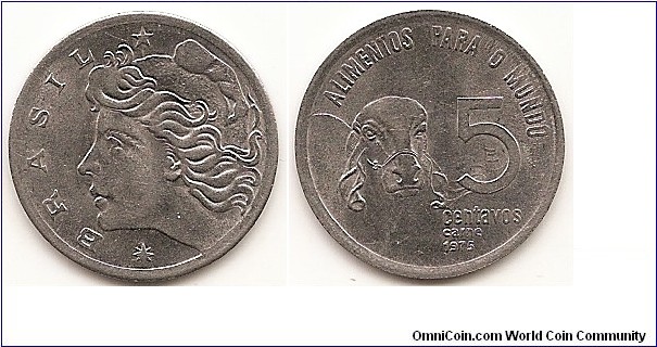 5 Centavos
KM#587.2
2.6400 g., Stainless Steel, 21.21 mm. Obv: Liberty head left Rev: Denomination and date to right of Zebu, “5” over wavy lines
