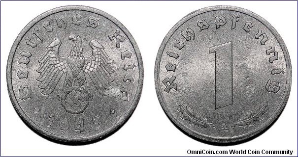 GERMANY (THIRD REICH)~1 Reichspfennig 1945 A. Last issue for the Third Reich. Mint: Berlin. *SCARCE*