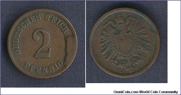 Kaiserreich, 2 Pfennig no date, big cud