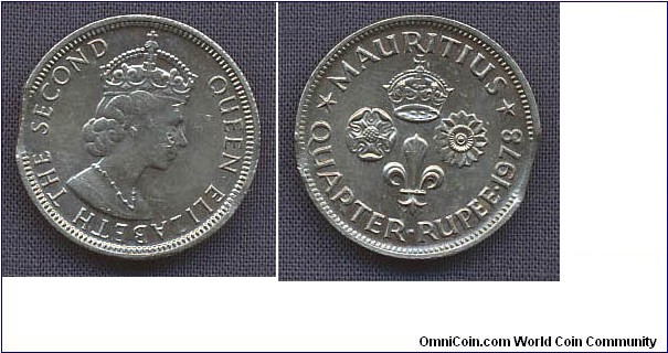 Commonwealth 1/4 Rupee clipped planchet 5% and also rimclip