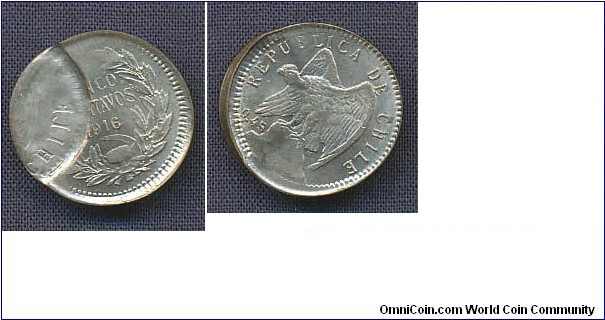 5 Centavos 30%  partial indent brockage from another struck coin