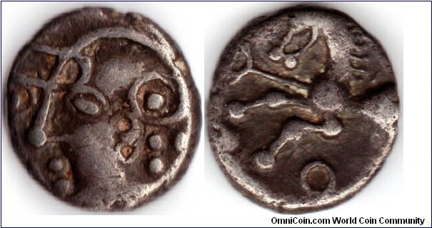 Silver denier (circa 80 -50 bc) of the Aedui, a celtic tribe from the Lyon area of France. 