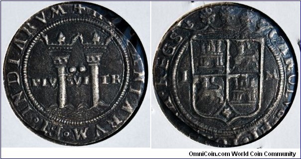 2 reales pillar coin of Carlos and Johanna of Spain.  Later series.