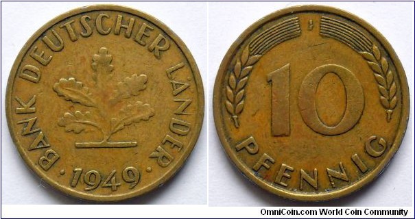 10 pfennig.
1949, West Germany.
(J) Hamburg