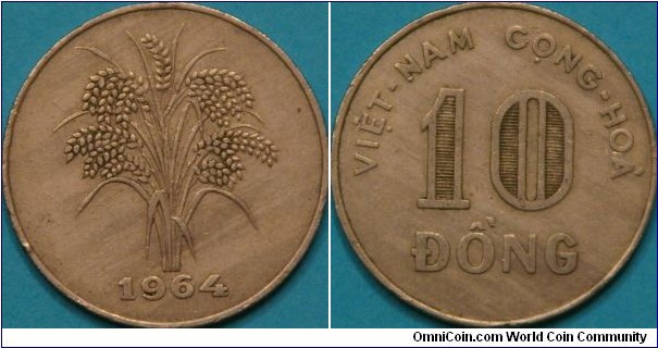 10 Dong, with rice stalks, Cu-Ni, 25 mm